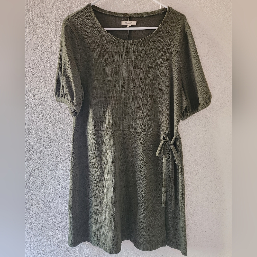 XL madewell Crosshatch Puff-Sleeve Faux-Wrap Mini Dress
